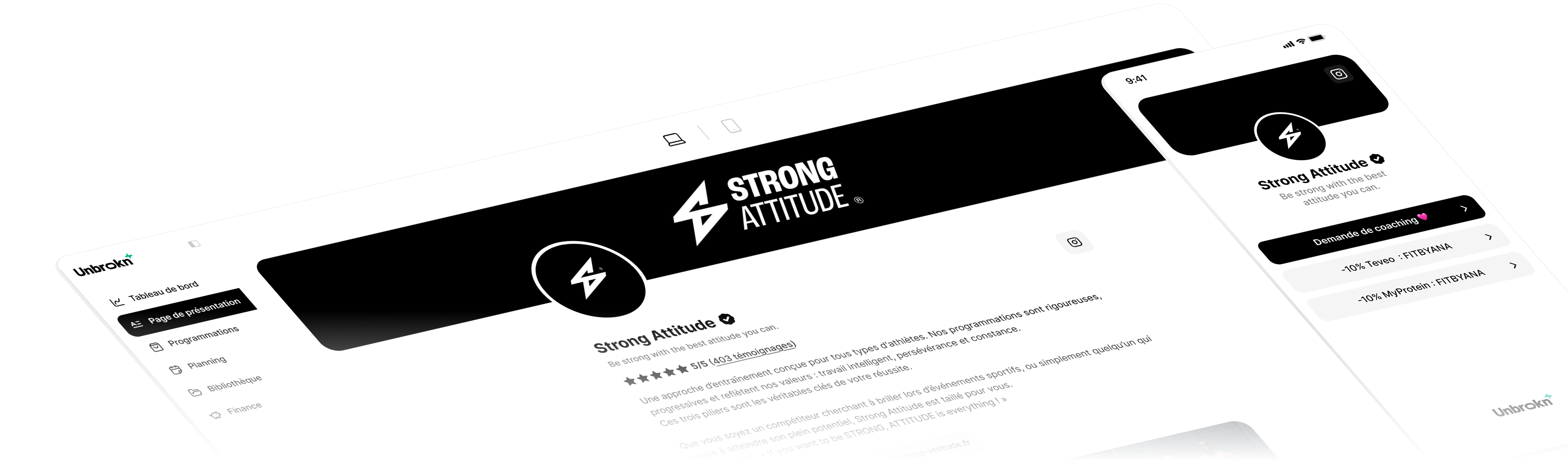 Aperçu du tableau de bord Unbrokn